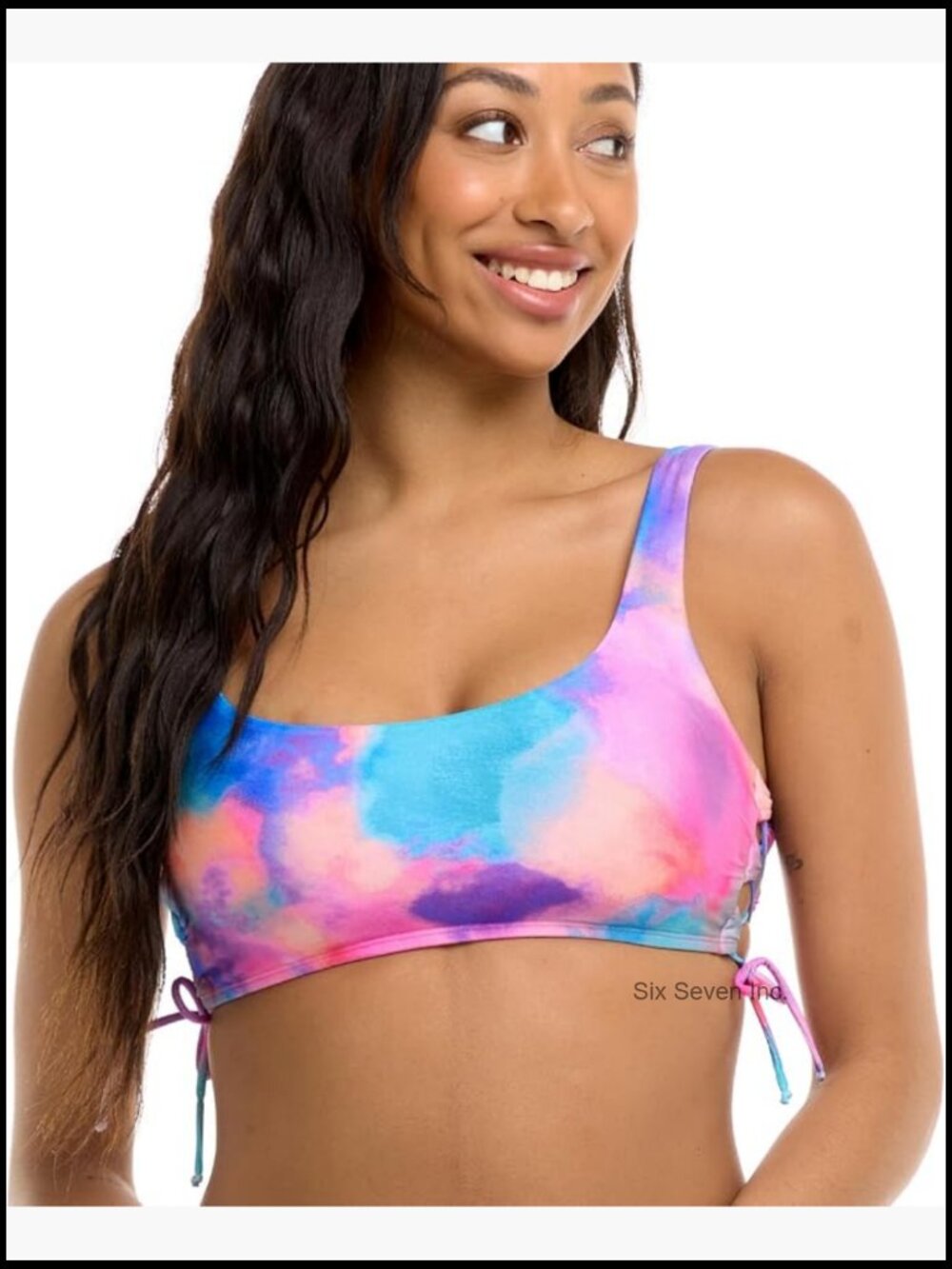 Maxim Crop Bikini Top with Removable Soft Cups and Side Lace Up Detail